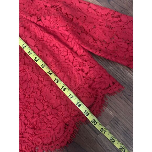 Diane von Furstenberg Red Lace Long Sleeve Blouse Top Women’s 14 - Picture 9 of 10